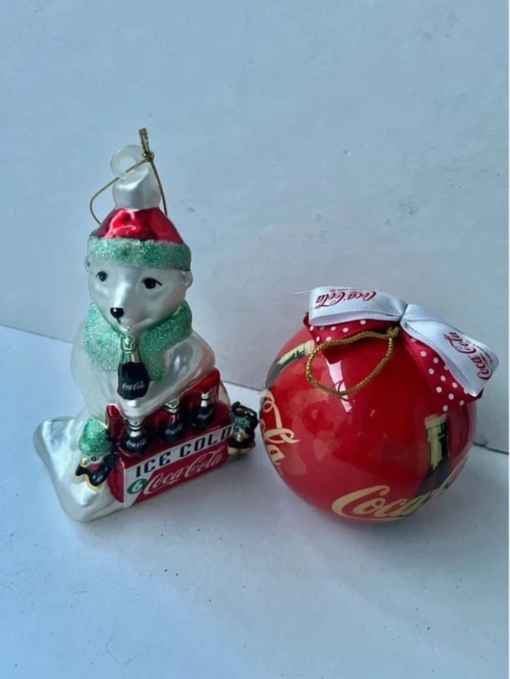 2 Coca Cola bear round Christmas ornaments